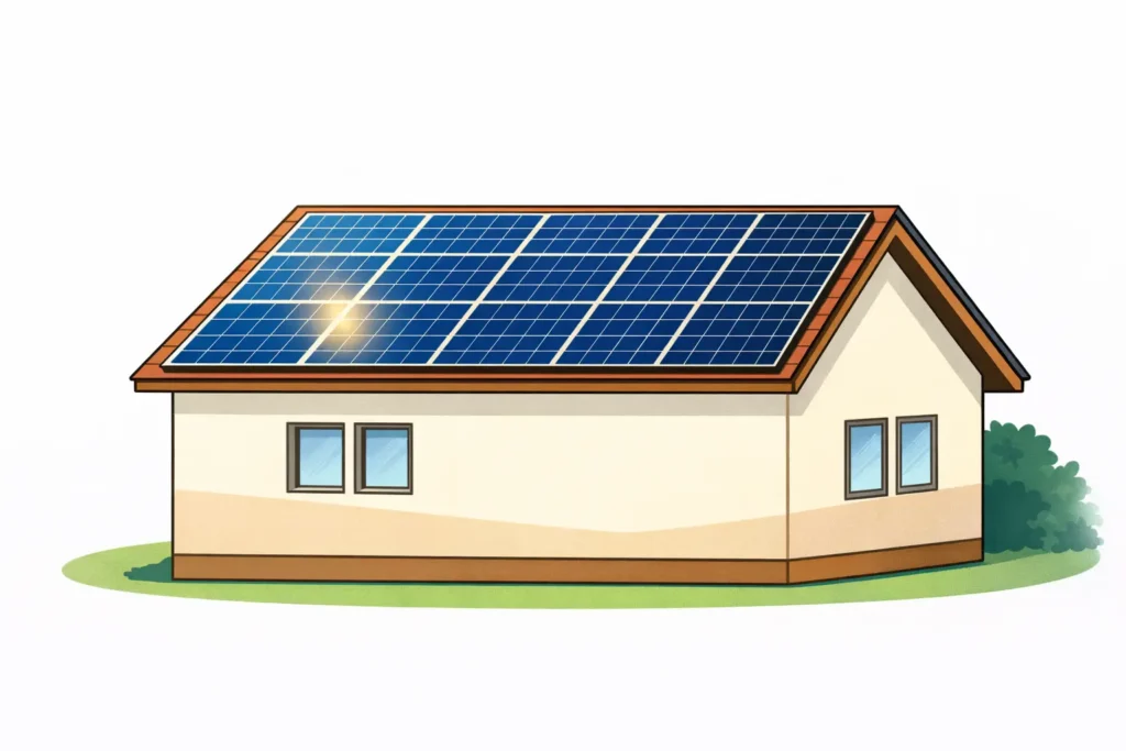 yane01 - 東京都の補助金制度を活用した太陽光・蓄電池・V2H設置サポート|ソルト公式 切妻屋根の発電量と特徴(東京都で最も多い形状)