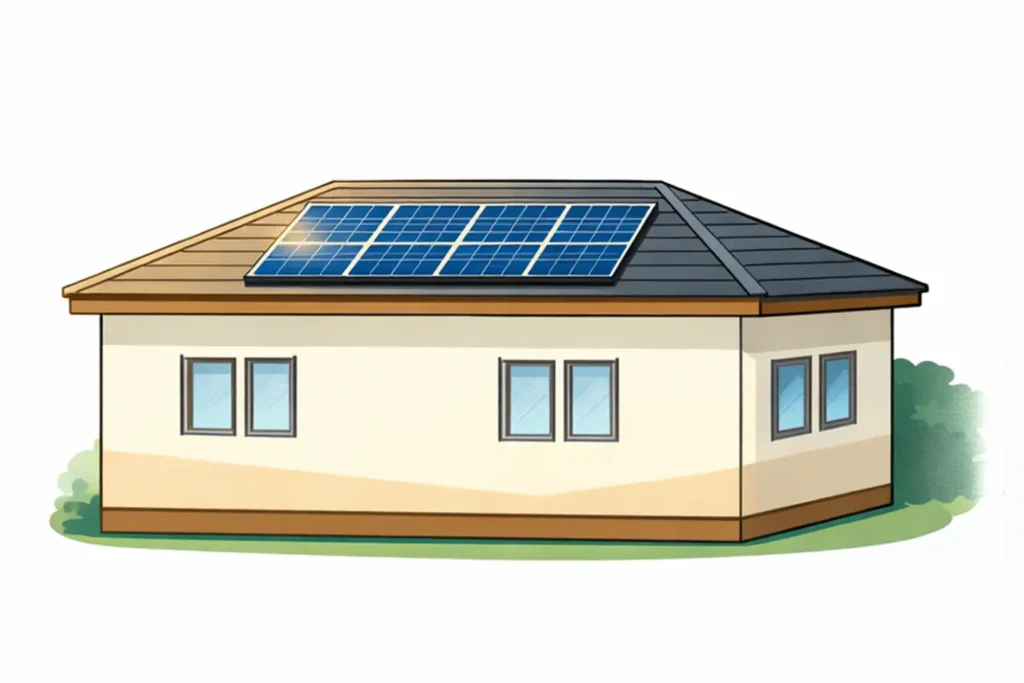 yane02 - 東京都の補助金制度を活用した太陽光・蓄電池・V2H設置サポート|ソルト公式 寄棟屋根の発電量と注意点